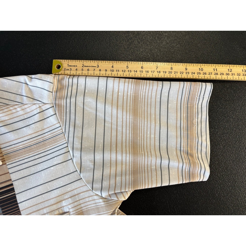Vintage Alan Stuart Mens Short Sleeve Button‎ Down Shirt Striped MCM Geometric L - Picture 7 of 13